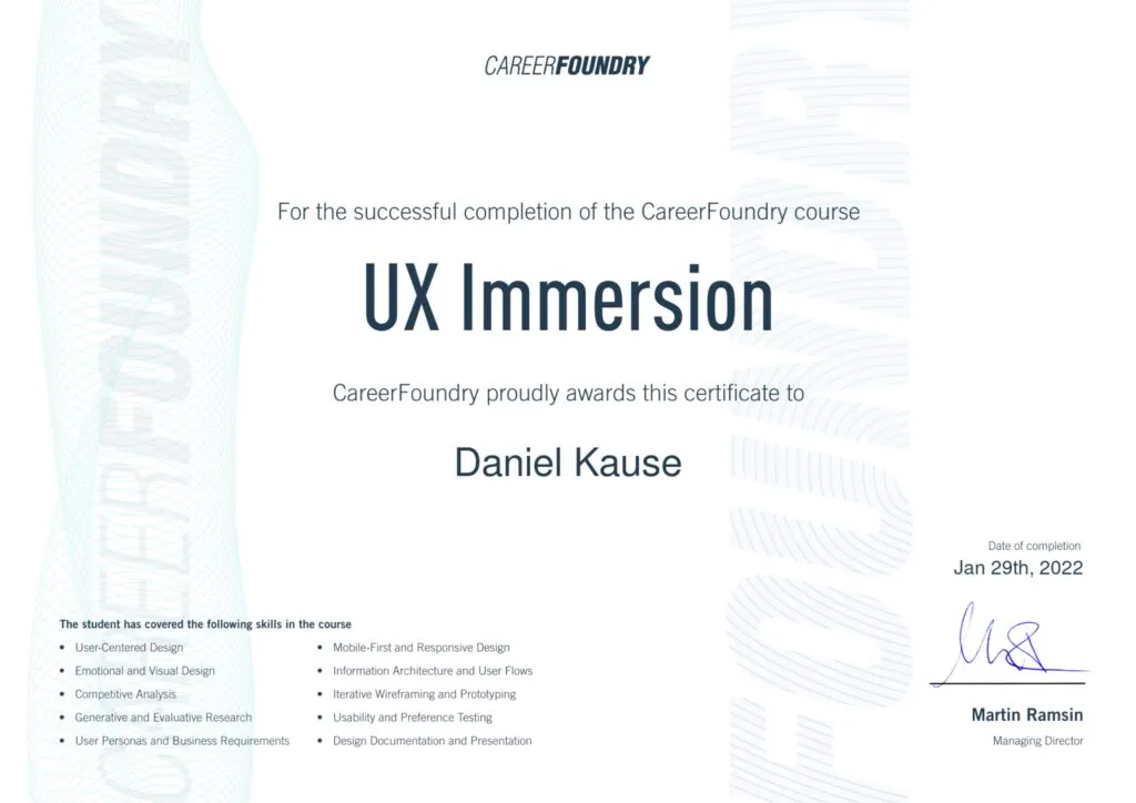 Zerfikat UX Designer