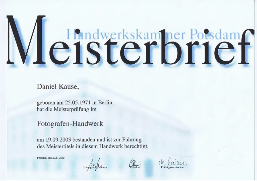 Meisterbrief der Handwerkskammer Berlin